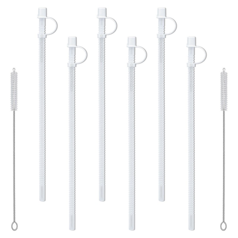 15” Flexible Corrugated Straws with Caps (6-Pack) with 2 Cleaning Brushes – USA