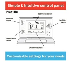 LuxPro P621U Thermostat for Heat & AC and Heat Pumps 2 Stages Heat 1 Stage Cool