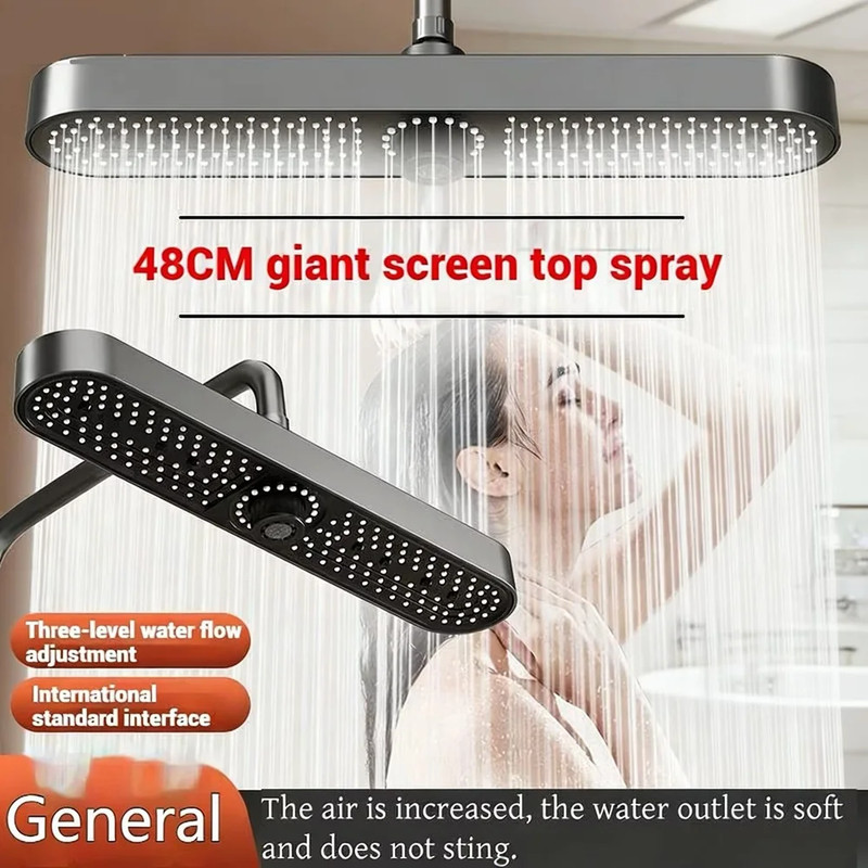 New 480Mm Big Panel Showerhead 3 Mode Supercharge Rainfall Shower Head High Pres gallery