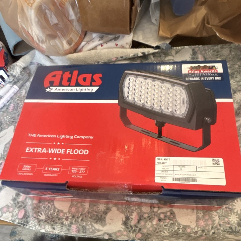 Atlas Extra-Wide LED Flood Light Dusk-to-Dawn Black Hardwired 120-277V