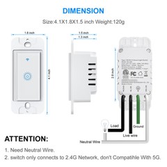 Nexete Smart Wi-Fi Light Switch Alexa Google Smart Life App Open Box