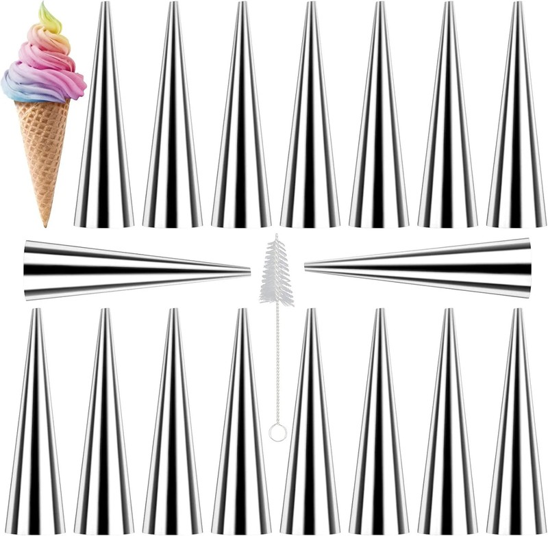 16pcs Large Size 4.7 inch Baking Cones Stainless Steel Cream Horn Molds