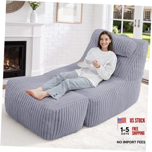 Giant Bean Bag Chairs for Adults,Bean Bag Lounger with Plush Light Grey