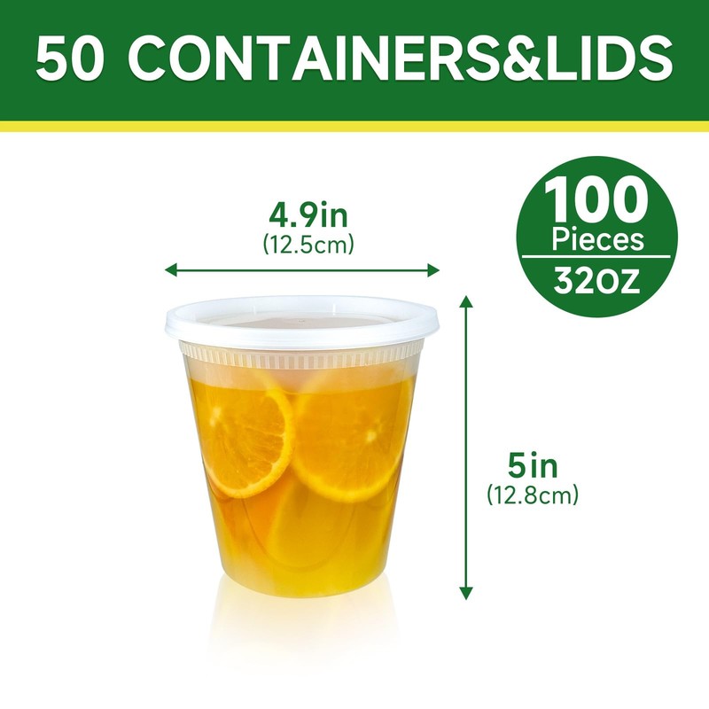 50 Set 32 oz Deli Containers with Lids, Leak-Proof BPA Free Plastic Take Out gallery