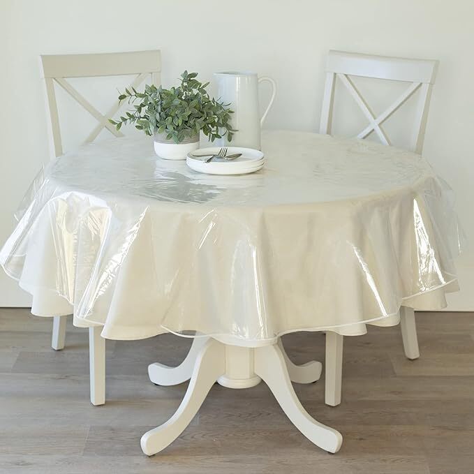 Tablecloth Protector Crystal Clear Vinyl (70″ Round) | Thick, Durable Clear x 2