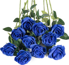 10Pcs Royal Blue Silk Roses Artificial Rose Flowers Long Stem for DIY Wedding…