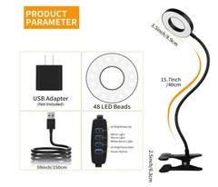 2pcs Clip on Light Reading Lights 48 LED USB Desk Lamp 3 Color 10 Dimmable D306