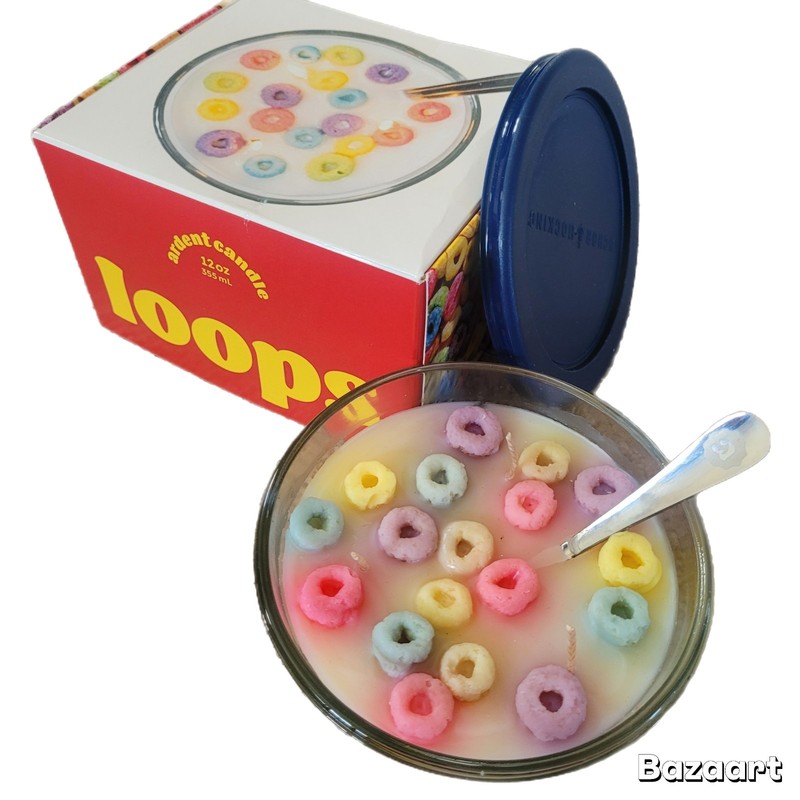 Loops Cereal Candle By Ardent Candle 3 Wick Natural Soy Wax Blend NEW
