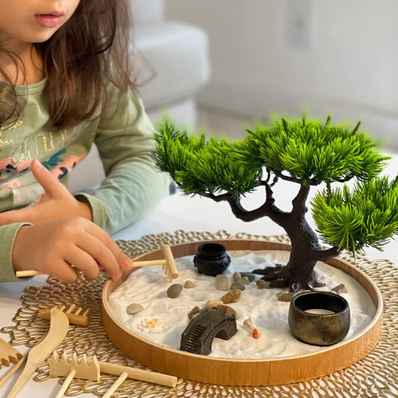 Japanese Zen Garden for Desk - Zen Garden Sand Kit, Artificial Bonsai Tree, Rake gallery