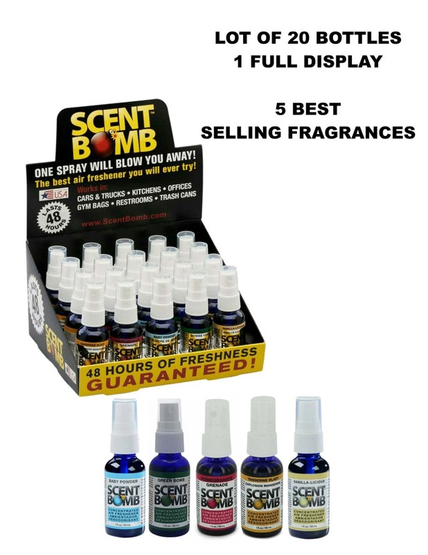 Scent Bomb 1 oz 100% Concentrated Air Freshener Display 20 Bottles (5 Scents)USA