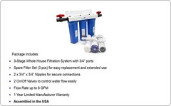 3-Stage Whole House Water Filtration System, 3/4″ Port with extra filter set