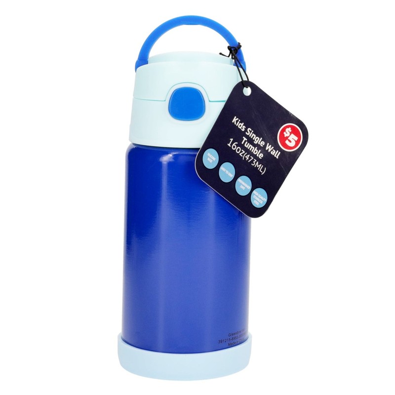 KIDS Insulated Tumbler Water Bottle Straw + Lid 20oz Stainless Steel Blue / Teal