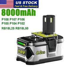 1-9X 8.0AH For RYOBI For One & Plus High Capacity 8.0Ah Li-Ion Battery P108..