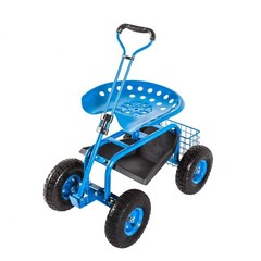 330lbs Adjustable Rolling Garden Cart Gardening Work Seat Tool Trolley Basket