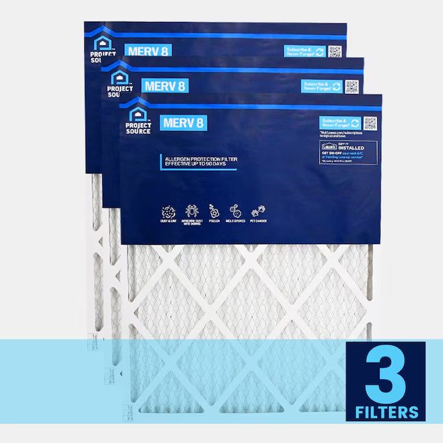 Project Source MERV 8 Electrostatic Pleated Air Filter 3 Pack 9 months life