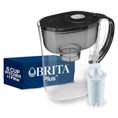 Brita Small 6 Cup Water Filter Pitcher 1 Britaplus Filter Metro Black Package