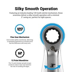 Capri Tools 120-Tooth Ultra-Smooth Reversible Ratcheting Wrenches Set, SAE