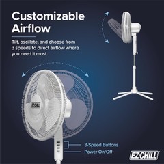 Oscillating Pedestal Fan 16 Inch Three-Speed Adjustable Height Tilt White