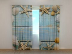 3D Photo Curtain Printed Seashells on Vintage Wood by Wellmira Made to Measure