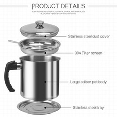 Bacon Grease Container With Strainer,1.3L(46 fl. oz.) Kitchen Stainless Steel