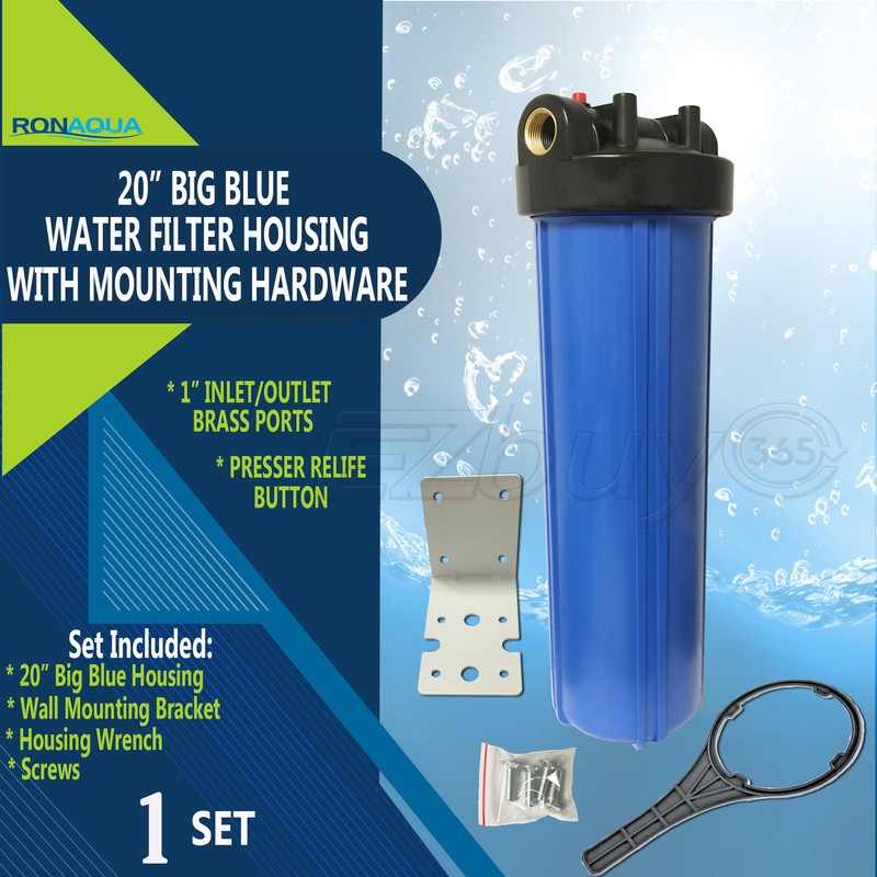 20″ Big Blue Housing for Whole House Water Filtration System, 1” Brass Port