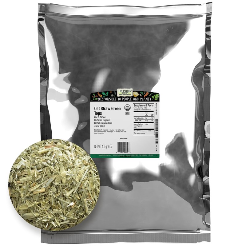 Frontier Co op Organic Oatstraw Green Tops Bulk 16 Ounce Caffeine Free Tea