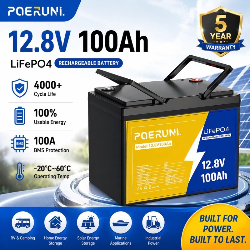 NEW 12V 100Ah LiFePO4 Lithium Battery 8000+ Deep Cycle BMS for Solar RV Off-grid