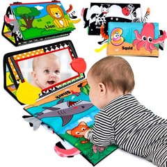 Baby Toys 0-6 Months – Tummy Time Toy Baby Mirror Infant Toys with Cloth Book –