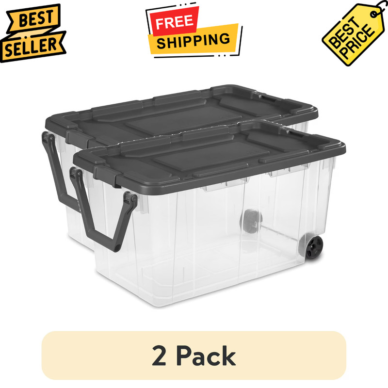 2 Pack Sterilite 160 Quart Wheeled Storage Bin Clear with Pull Handle