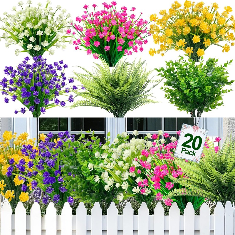 20 Bundles Artificial Flowers for 20 Bundles, Mixed 6 Styles 2