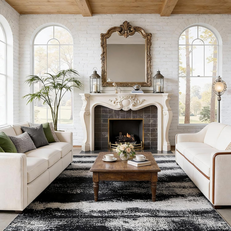 Chic 8’X10′ Washable Area Rug for Living Room & Bedroom, Black & White