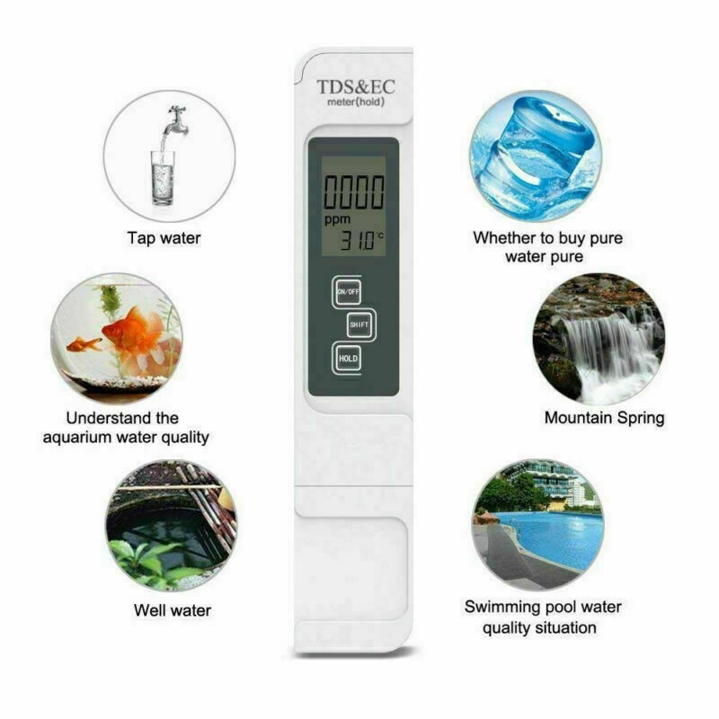 3 in1 Digital TDS EC LCD Meter Water Quality Tester 0-9990 ppm Purity Filter Pen