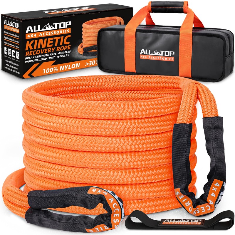ALL-TOP 1×20ft Kinetic Recovery Rope, 48,000lb strength, 30% elasticity