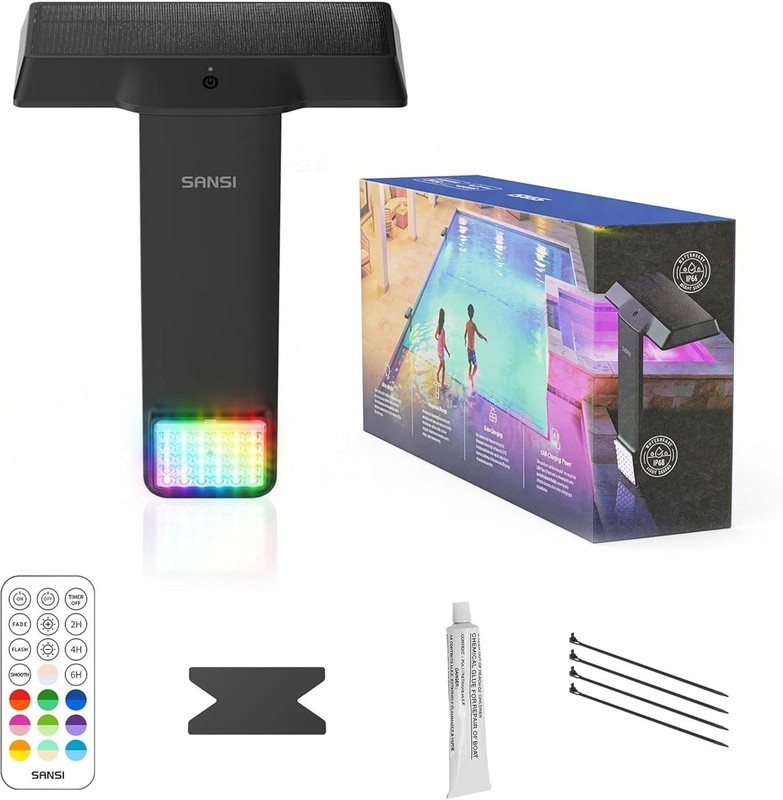 SANSI Solar Pool Side Light RGB Inground & Above Ground Pond Fountain Lamp IP68