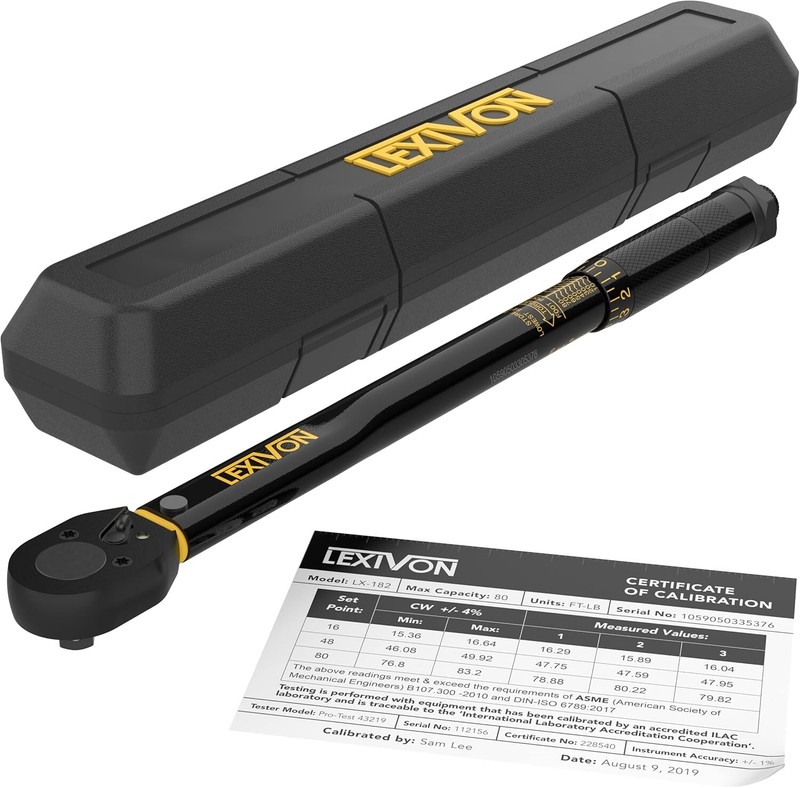 LEXIVON 3/8-Inch Drive Click Torque Wrench 10~80 Ft-Lb/13.6~108.5 Nm LX-182