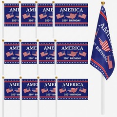 50 Pcs 250th Anniversary Small American Flags on Stick, 5.5 x 8.3 Inch Blue Red