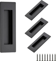 Ravinte 4 Pack Black Sliding Closet Door Handles Black Flush Pulls 4.72in Len…