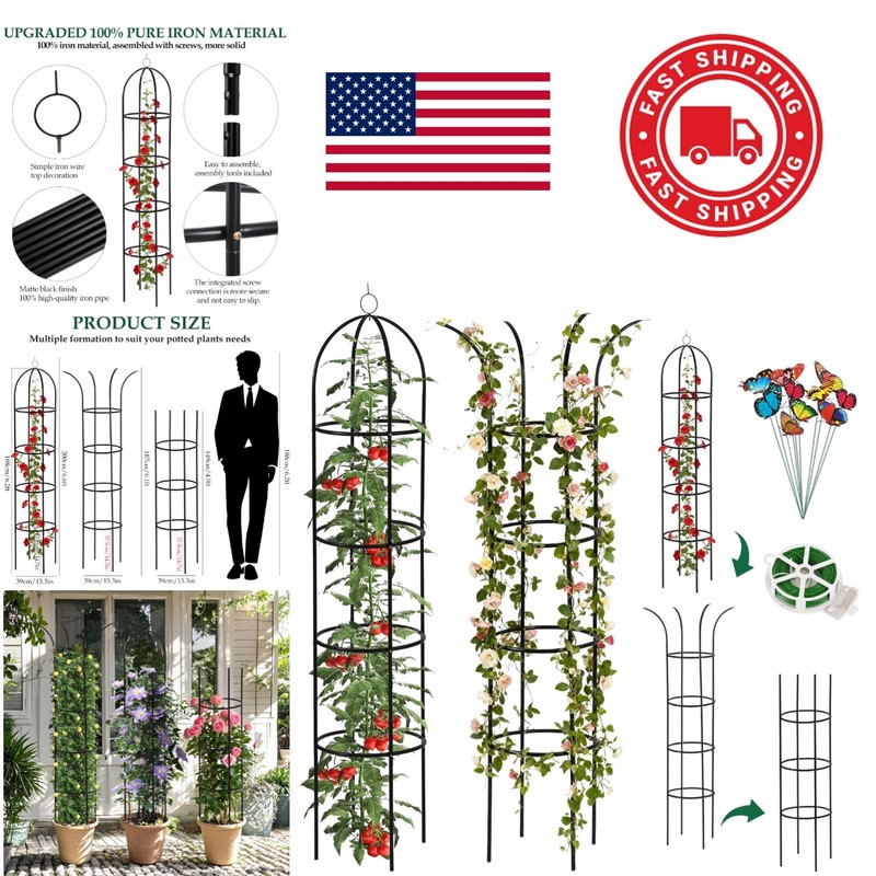 Metal Obelisk Trellis for Climbing Plants 6.6ft Black Garden Tower Two Pack