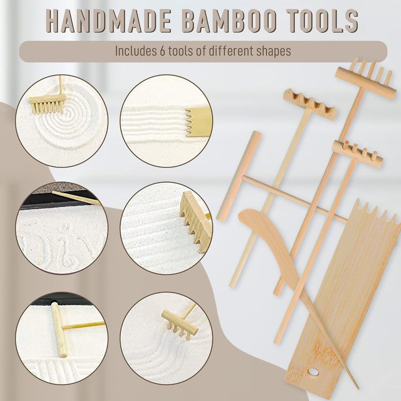Japanese Zen Garden for Desk - Zen Garden Sand Kit, Artificial Bonsai Tree, Rake gallery