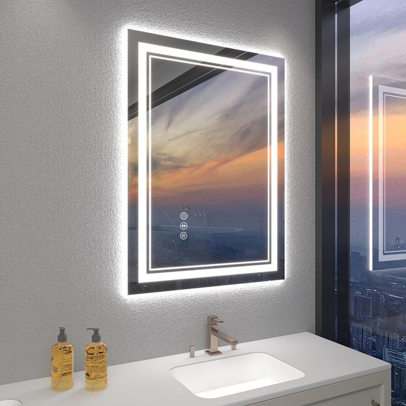 24×32 Inch Mirrors for Bathroom, Threefold Brightness 2 Front Lights + 1 Back…