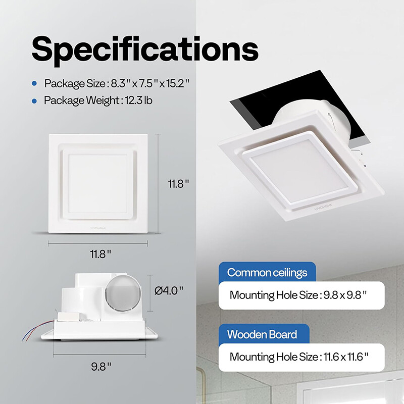 2set Bathroom Exhaust Fan 165 CFM with 6500K LED Light & Duct Hose 1.5 Sones Fan gallery
