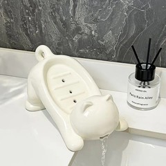 Cat Shape Soap Dish Holder Self Draining Plastic Soap Box Bathroom Accessories