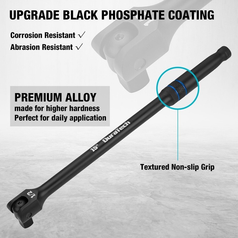 DURATECH 3PCS 6" 10” 15" Breaker Bar Set 1/4" 3/8" 1/2" Drive 180°Rotatable Head gallery