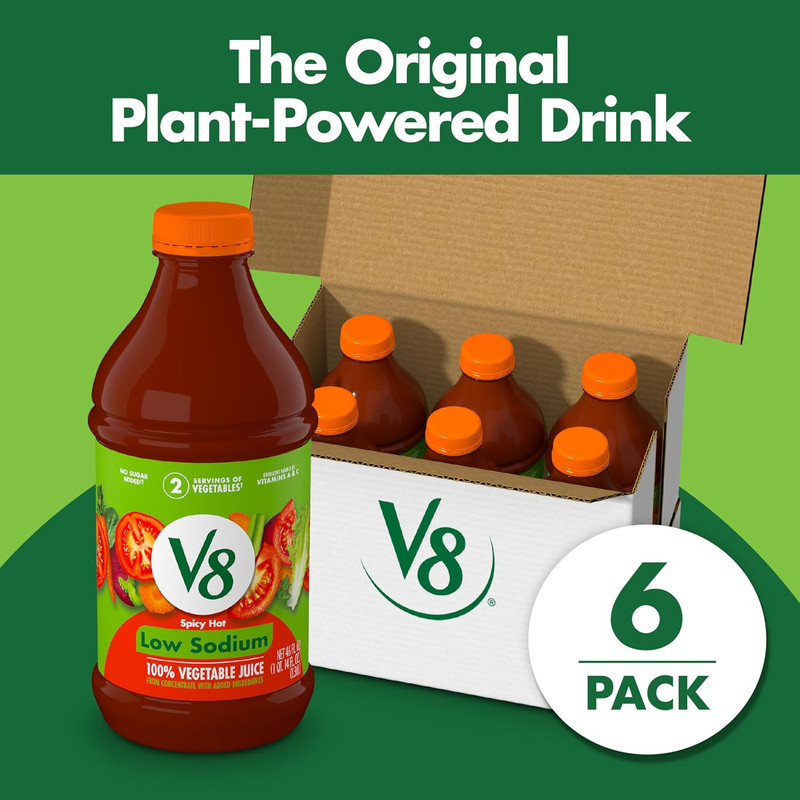V8 Low Sodium Spicy Hot Vegetable Juice 46 oz Bottles – 6 Pack gallery