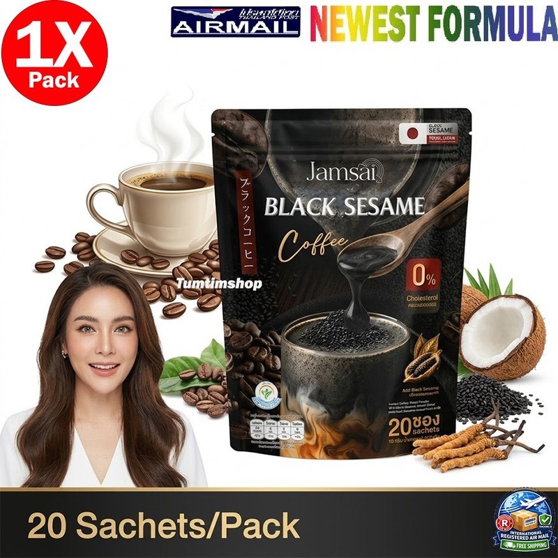 Jamsai Black Sesame Coffee 0 Sugar Fat Powder Drink Nourish Good Shape Health