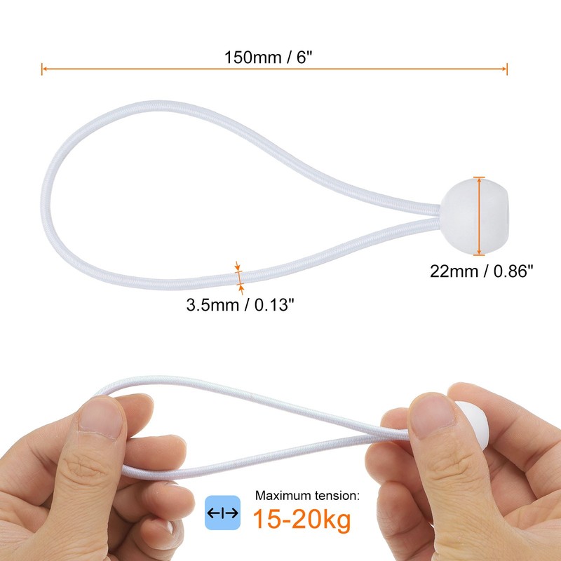 50Pcs Ball Bungee Cords 6" Heavy Duty Bungee Cord Balls for Tent Holding White gallery