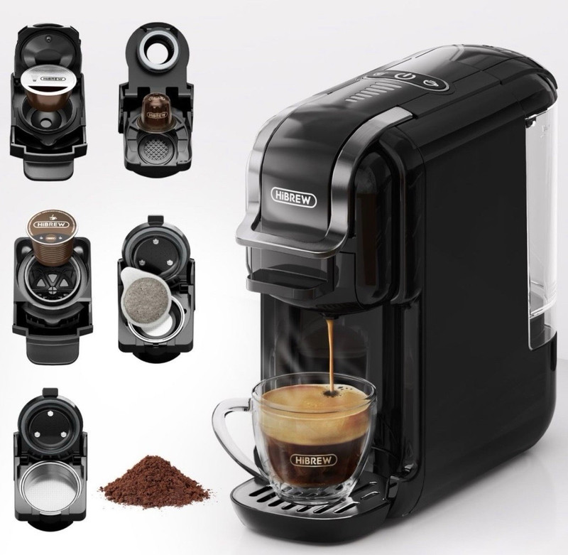 HiBREW H2B 5-in-1 Capsule Espresso Maker, Nespresso/K-Cup, 15 Bar, Black