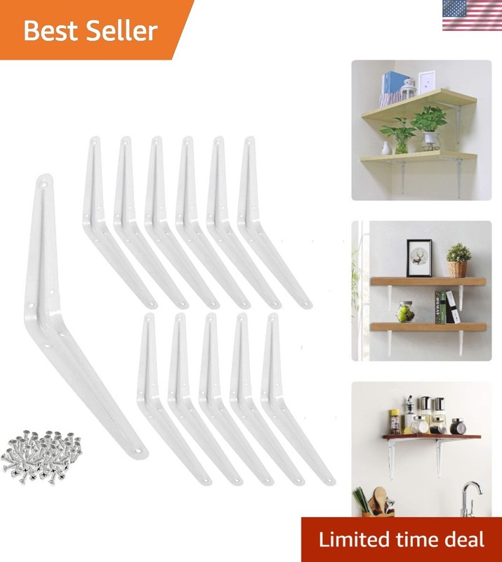 Modern White 6″ x 8″ Wall Mount Brackets – 35lbs Support, 12 Pack Steel Shelves