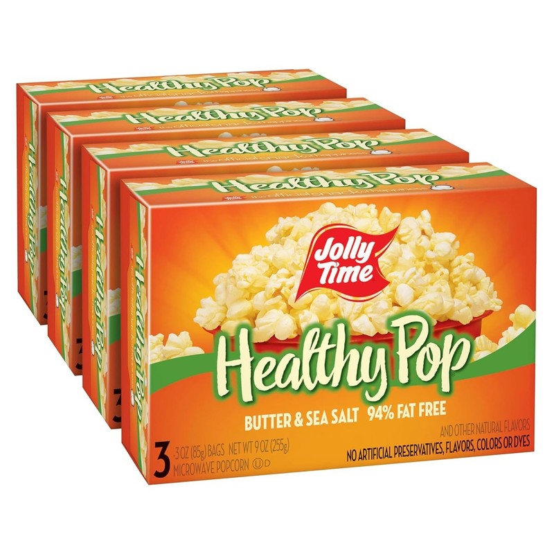 Healthy Pop Buttery Microwave Popcorn Low Fat Gluten Free Non-GMO 3oz Sharing…