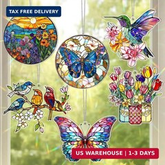 6 Pcs Acrylic Butterfly Suncatcher Ornament Faux Stained Glass Butterfly Gifts
